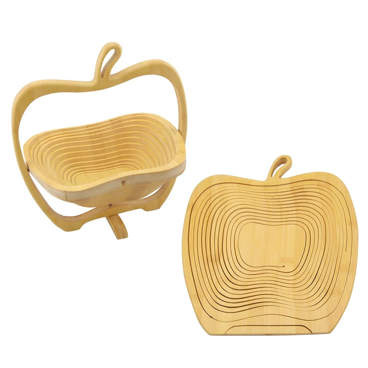 Natural Bamboo Foldable Fruit Basket 12“x11"- Collapsible Creative Apple Shaped Fruit Bowl Multifunction Heat Resistant Bamboo Trivets Pot Mat Hot Pan Pads for Kitchen Table