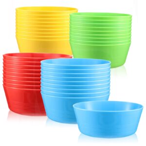 yinder 36 pcs kids plastic bowls set 10 oz toddler bowls colorful kids bowls microwave dishwasher safe cereal bowls salad dessert soup bowls for home parties events school, red green blue and yellow