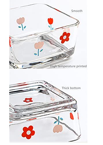 yaocoral 2 Pack 9 OZ Mini Floral Candy Dish Small Glass Candy Bowl for Dessert,Snack,Fruit,Yogurt,Dipping,Side Dishes,Kitchen Prep,Clear Square Serving Bowls