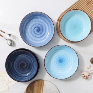 Selamica Ceramic 36 Ounce Large Pasta Bowls Set, 8 Inch Salad Bowls, Wide and Shallow Porcelain Soup Bowls, Stackable Serving Bowls, Microwave Dishwasher Safe, Gift, Set of 4, Gradient Blue