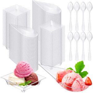 400 pcs mini dessert plates with tasting spoons disposable serving trays 100 pcs small square appetizer plates 100 pcs clear plastic plates 200 pcs mini spoons for desserts party fruit (water drop)