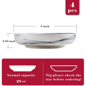 Yundu Porcelain 28 Ounce Pasta bowl Set,Salad bowls,Serving Bowls,Set of 4,Grey Marbled