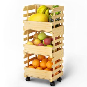 Merysen Fruits Basket for Kitchen Counter Detachable Fruit Basket Large 3-Tier Bamboo Fruit and Vegetable Storage Veggies Drinks Bread Snack