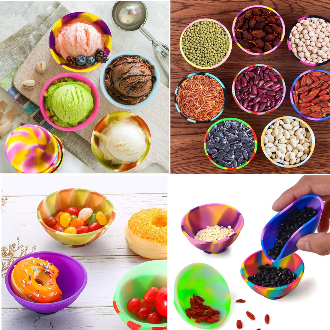 SUKPSY 4 Pcs Mini Multicolor Silicone Pinch Bowls Prep and Serve Bowls Reusable Kitchen Condiment Snack Bowls for Food Candy Seasoning Spices Nuts Snacks or Small DIY Crafts, 2.64 x 1.18 inch