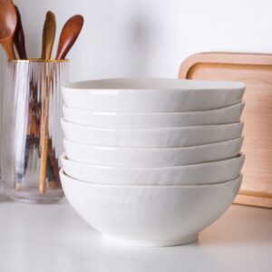 LERATIO Ceramic Bowls For Kitchen, 22 oz Bowl Set of 6, Handmade Wavy Edge Cereal Bowls, Oven & Dishwasher & Microwave Safe, for Breakfast,Dinner,Lunch,Salad, Pasta, Soup, Dessert-White