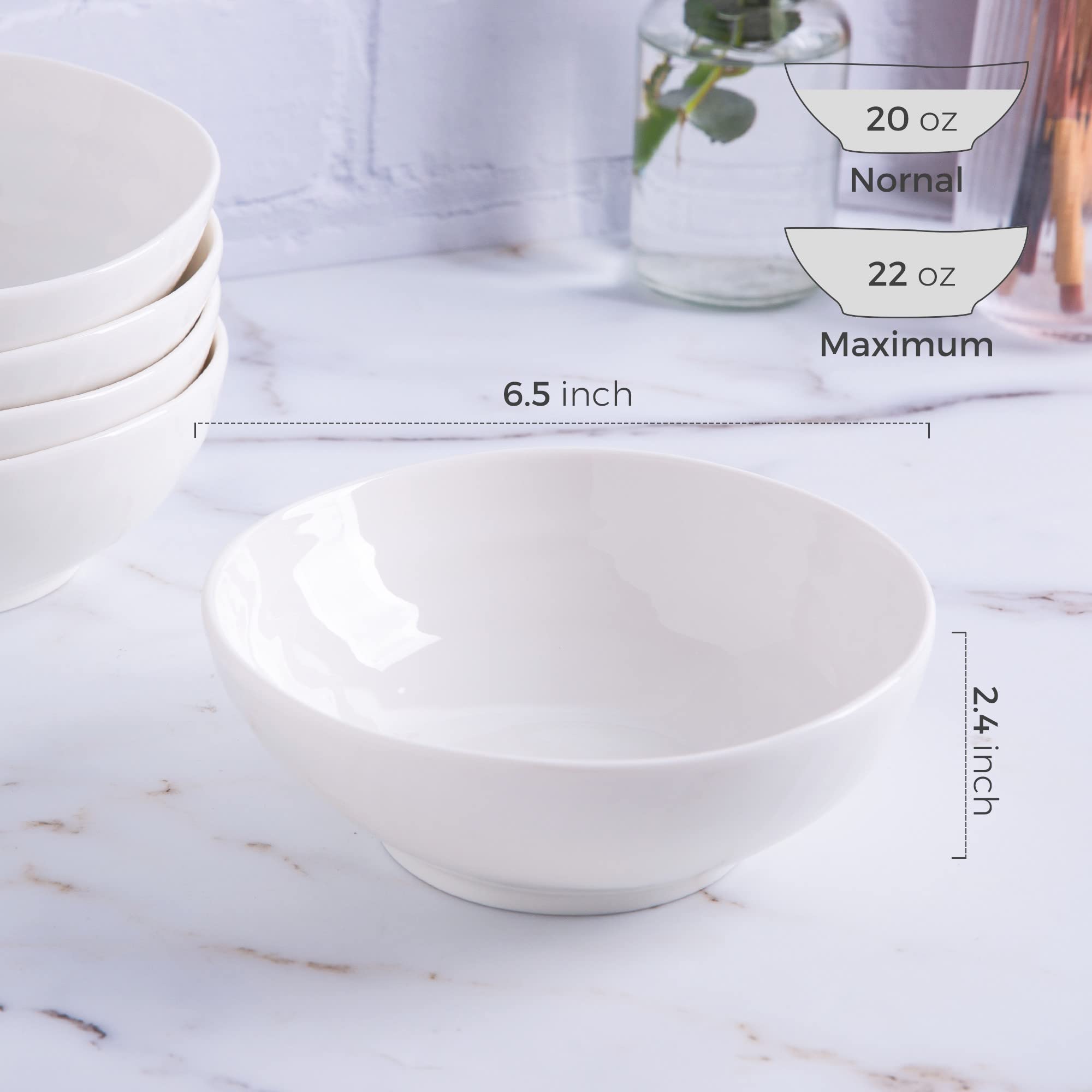 LERATIO Ceramic Bowls For Kitchen, 22 oz Bowl Set of 6, Handmade Wavy Edge Cereal Bowls, Oven & Dishwasher & Microwave Safe, for Breakfast,Dinner,Lunch,Salad, Pasta, Soup, Dessert-White