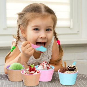 Didaey 60 Pack Ice Cream Bowls Spoons Set Plastic Ice Cream Cups Cartoon Candy Color Ice Cream Bowls Kit Dessert Sundae Frozen Yogurt Bowls for Kids DIY Baking Summer Holiday Birthday Party Supplies