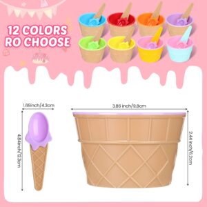 Didaey 60 Pack Ice Cream Bowls Spoons Set Plastic Ice Cream Cups Cartoon Candy Color Ice Cream Bowls Kit Dessert Sundae Frozen Yogurt Bowls for Kids DIY Baking Summer Holiday Birthday Party Supplies