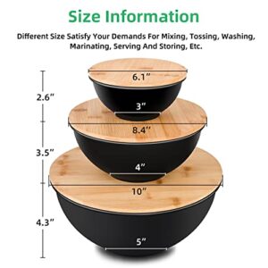 XUEJUN Salad Bowl with Lid - 10 Inch Large Salad Bowl Set of 3, Bamboo Fiber Mixing Bowl Set for Preparing & Serving Salad, Pasta, Fruits, Vegetables, Popcorn and Chips