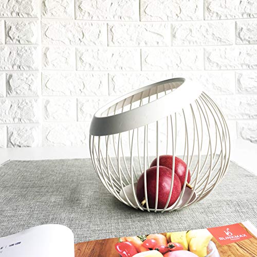 VANRA Metal Wire Fruit Bowl Sturdy Fruit Basket Fruit Holder Snack Storage Decorative Centerpiece Bowl for Modern Kitchen, Countertop, Living Room (White)