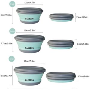 GLE2016 3 PCs Food Grade Silicone Collapsible Bowl Lunch Box - Expandable Food Storage Containers Set -Silicone Salad Bowl with Lid Portable