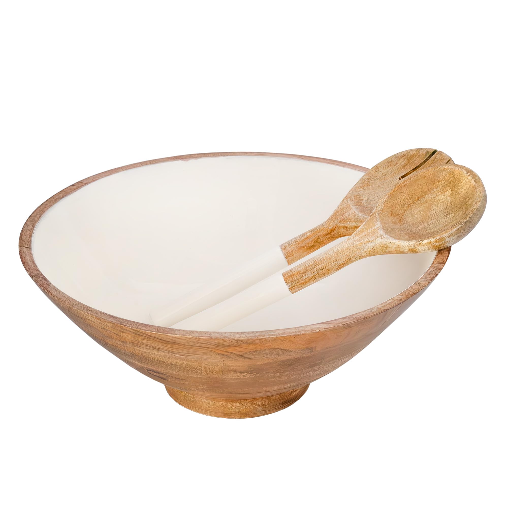 AuldHome Wooden Salad Bowl Set (Large Serving Bowl w/Utensils); Salad Serving Set in Mango Wood