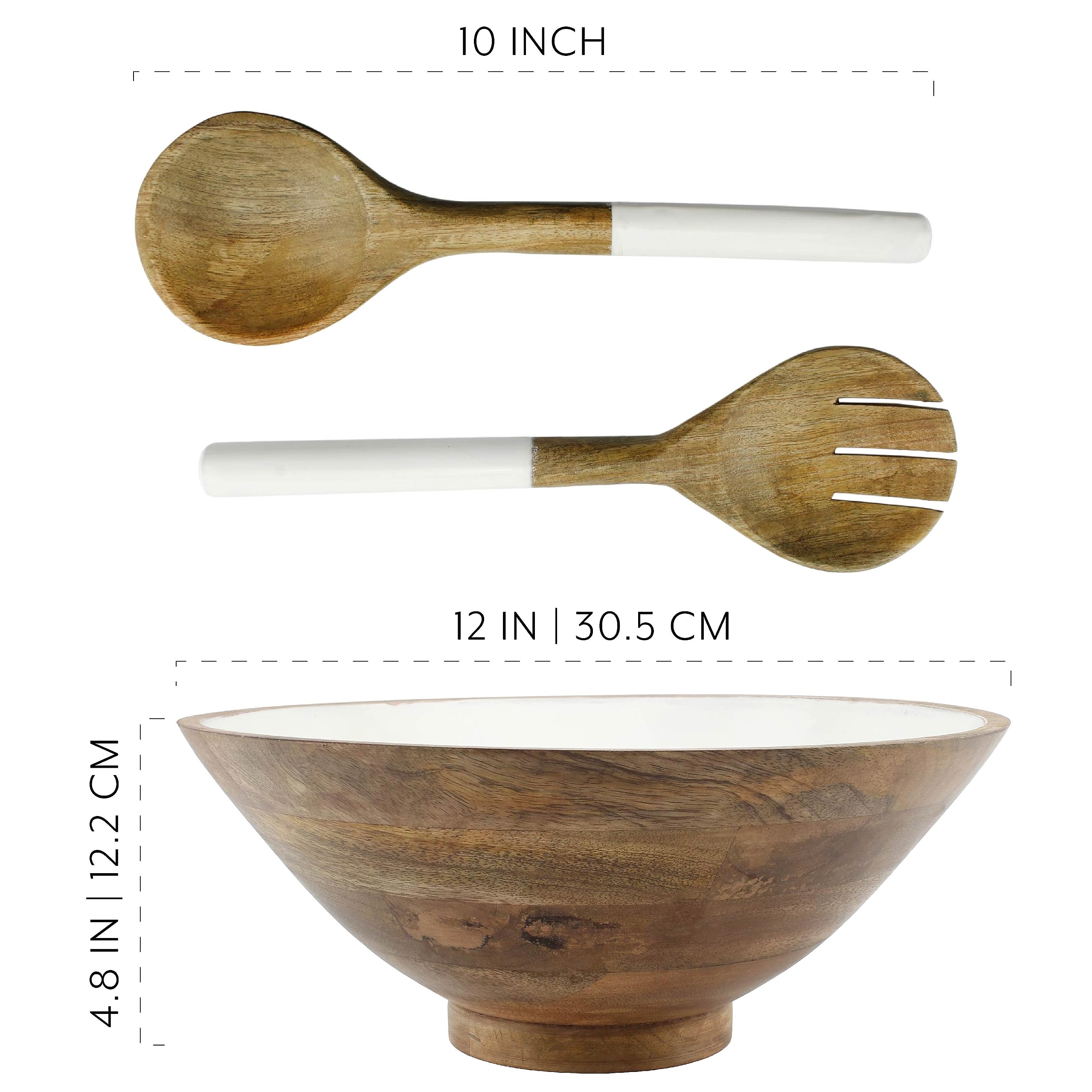 AuldHome Wooden Salad Bowl Set (Large Serving Bowl w/Utensils); Salad Serving Set in Mango Wood