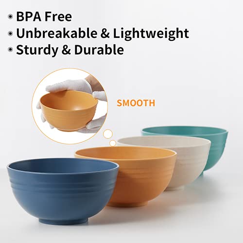 FDBTL 24OZ Cereal Bowls Set of 6 Unbreakable Wheat Straw Bowls Lightweight Dishwasher & Microwave Safe Bowl Set Reusable BPA Free for Soup Rice Salad Ramen Salad Fruit