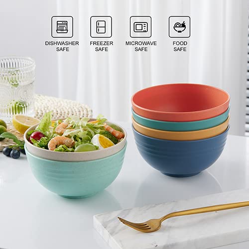FDBTL 24OZ Cereal Bowls Set of 6 Unbreakable Wheat Straw Bowls Lightweight Dishwasher & Microwave Safe Bowl Set Reusable BPA Free for Soup Rice Salad Ramen Salad Fruit