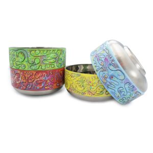 boutiques deco – 11 oz colorful small appetizer crafted bowls, for snacks, dips, desserts, ice cream, side dishes, made of stainless steel with double wall insulation – 4 pack