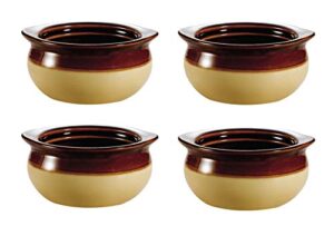 great credentials french soup crock bowl, 12 oz, set of 4 (4 bowls, brown and ivory)