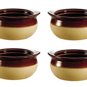 Great Credentials French Soup Crock Bowl, 12 oz, Set of 4 (4 Bowls, Brown and Ivory)