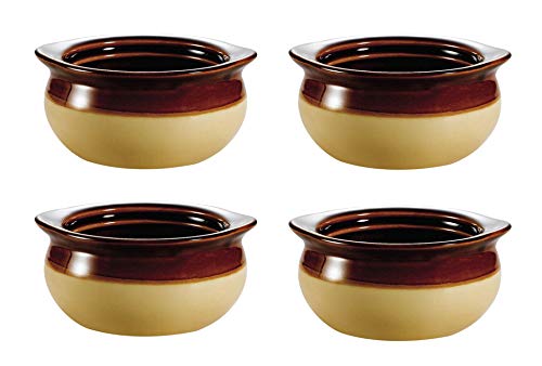 Great Credentials French Soup Crock Bowl, 12 oz, Set of 4 (4 Bowls, Brown and Ivory)