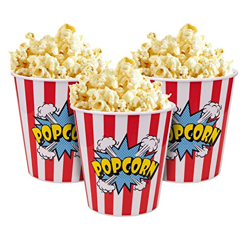 Tebery 12 Pack Plastic Popcorn Tubs Reusable Popcorn Containers Stackable Buckets With Fun Design