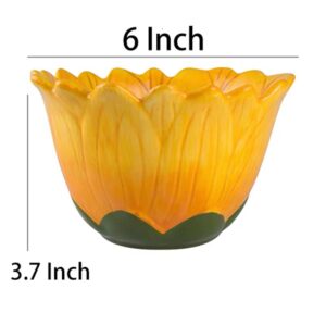 AwakingWaves Kawaii Ceramic Cereal Bowl with Designs, Suitable for Noodles,Desserts, Salad and Soup, Sunflower-Shaped Candy Snack Bowl for Kitchen, Microwave and Dishwasher Safe, Yellow Party Decor