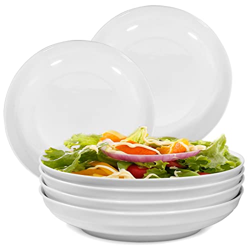 Cnyiyeci Pasta Bowls 30oz, Salad Plates 6 Packs 9” Large White Ceramic Serving Bowls Shallow for Noodles Salad oven Dishwasher Safe