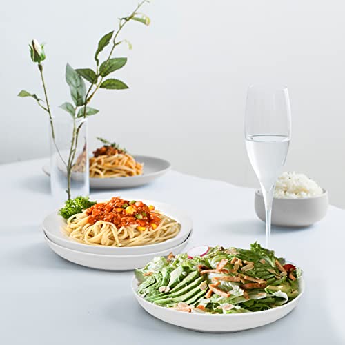 Cnyiyeci Pasta Bowls 30oz, Salad Plates 6 Packs 9” Large White Ceramic Serving Bowls Shallow for Noodles Salad oven Dishwasher Safe