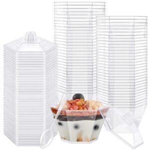 50 pack clear plastic dessert cups with 50 lids and 50 spoons,3.3oz hexagonal parfait cups appetizer cups,disposable mini dessert cups tumbler serving cups for desserts,appetizers,mousse,puddings