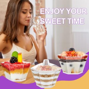 50 Pack Clear Plastic Dessert Cups with 50 Lids and 50 Spoons,3.3oz Hexagonal Parfait Cups Appetizer Cups,Disposable Mini Dessert Cups Tumbler Serving Cups for Desserts,Appetizers,Mousse,Puddings