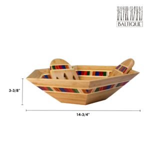 Baltique Marrakesh Collection 14" Salad Serving Bowl with Salad Hands, Bamboo and Colored Birch Wood