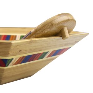 Baltique Marrakesh Collection 14" Salad Serving Bowl with Salad Hands, Bamboo and Colored Birch Wood