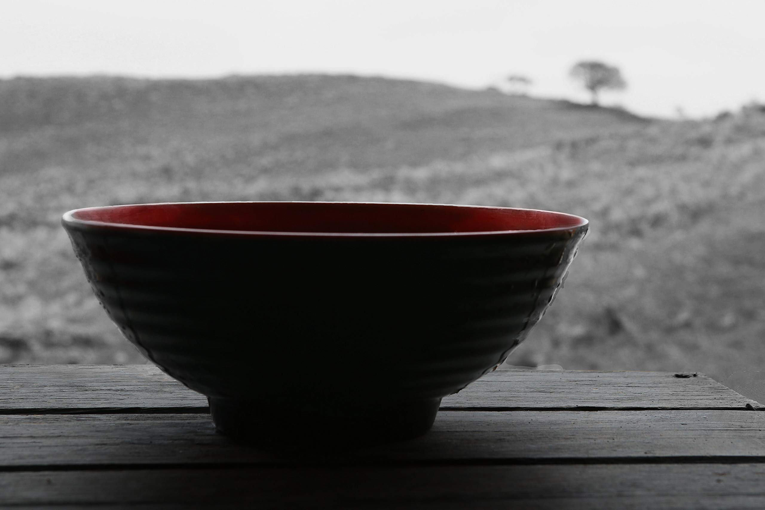 VALLENWOOD 6 Ramen Bowls, 18 pieces Pho set. Red Black Asian Japanese soup. Utensil: Spoons And Chopsticks kit. Melamine. Large 37 oz. Noodles, Rice, Udon, Thai, Chinese, Korean, Wonton, Miso