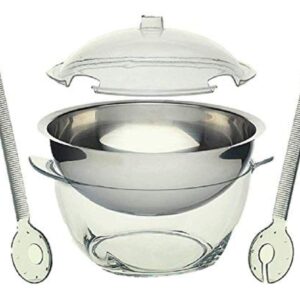 Home Essentials 5 PC Jumbo Stainless Steel Salad Bowl Set with Ice Chiller Base and Acrylic Dome Lid.