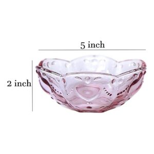 CHOOLD Vintage Romantic Glass Sakura Shape Heart Embossed Dessert Bowl Ice Cream Bowl Dish Bowl Trifle Bowl Salad Bowl 8oz