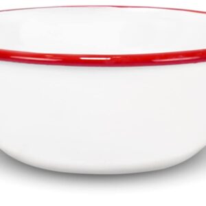 Red Co. Set of 4 Enamelware Metal Classic 20 oz Round Cereal Bowl, Solid White/Red Rim