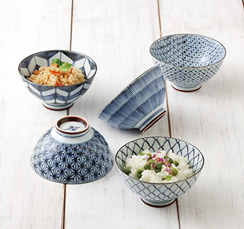 Saikai Pottery 19541 Picture Change Rice Bowl, Old Dyed, Blue, 10.1 fl oz (300 ml)