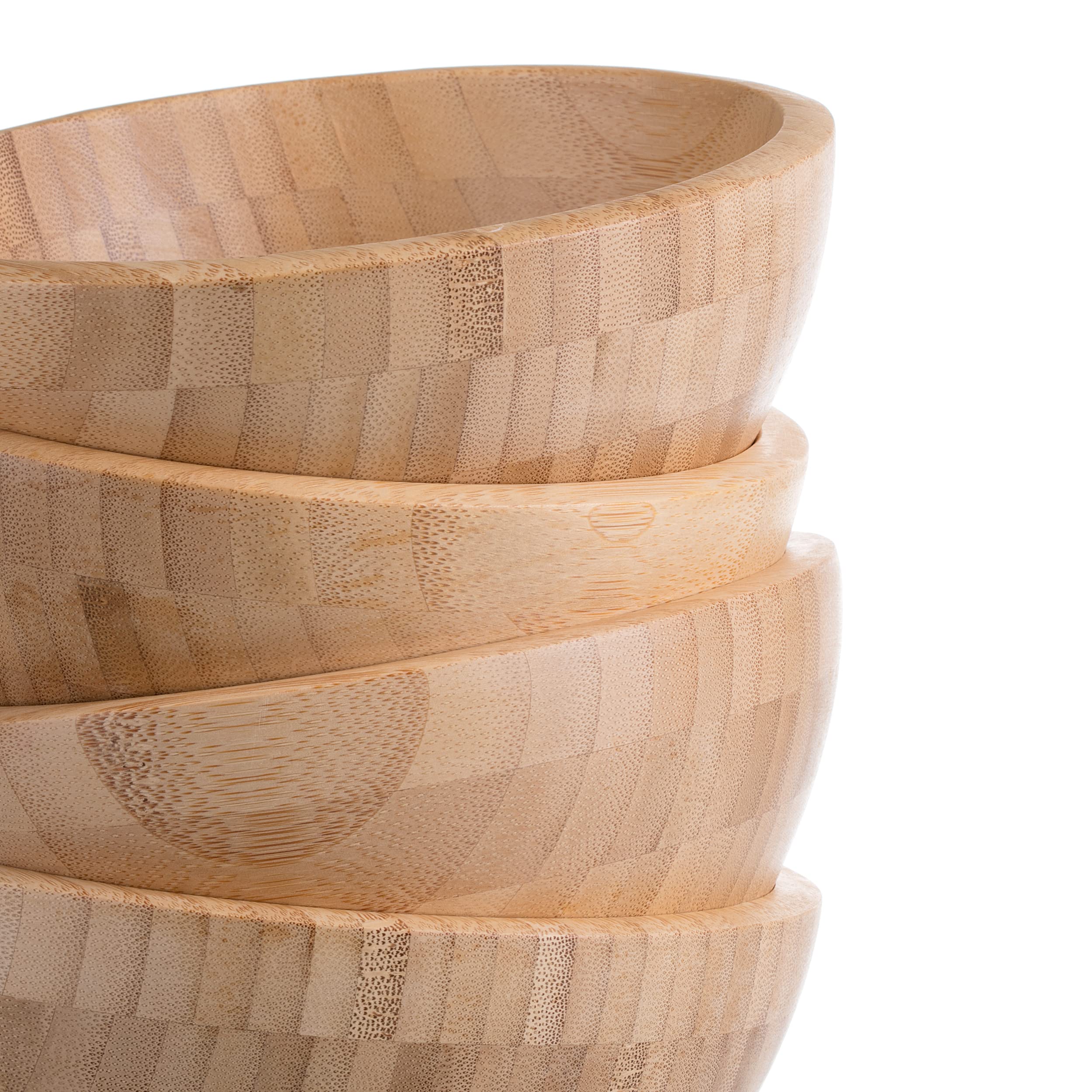 AVAMI Bamboo Collection Wood Salad Serving Bowl 6.4 inches Set of 4 Eco-Friendly and Perfect for Salad, Food, Vegetables and Fruit.