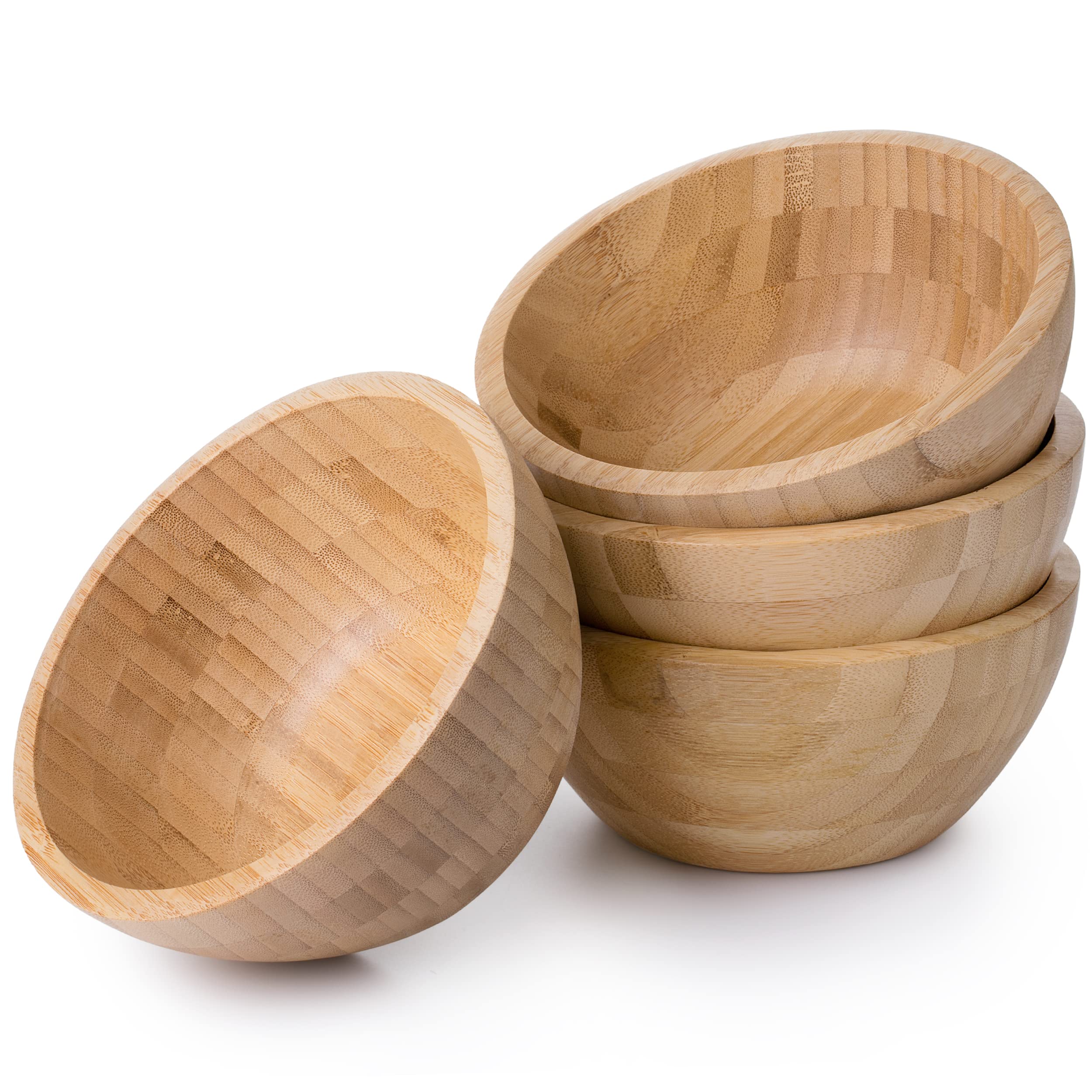 AVAMI Bamboo Collection Wood Salad Serving Bowl 6.4 inches Set of 4 Eco-Friendly and Perfect for Salad, Food, Vegetables and Fruit.