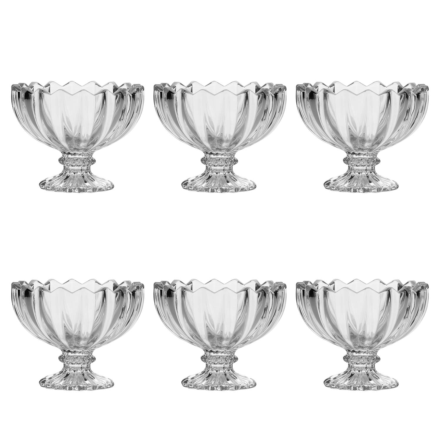 Maredash Glass Dessert Bowls/Cups Small Cute Footed Tulip Clear Dessert Cups Perfect for Dessert, Sundae, Ice Cream, Fruit, Salad, Snack, Cocktail, Condiment, Trifle and Birthday Party(Set of 6)