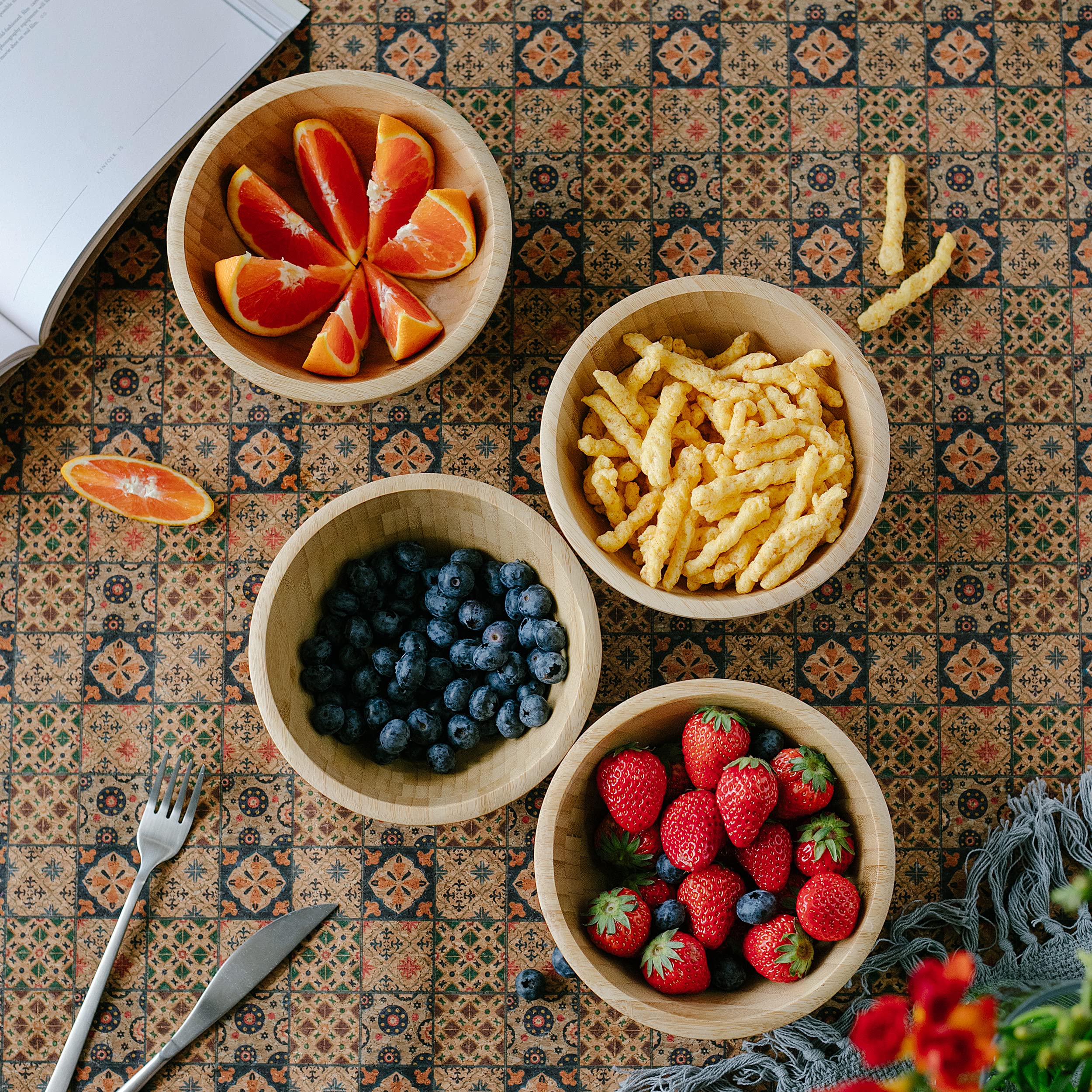 AVAMI Bamboo Collection Wood Salad Serving Bowl 6.4 inches Set of 4 Eco-Friendly and Perfect for Salad, Food, Vegetables and Fruit.