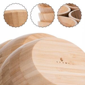 AVAMI Bamboo Collection Wood Salad Serving Bowl 6.4 inches Set of 4 Eco-Friendly and Perfect for Salad, Food, Vegetables and Fruit.