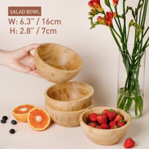 AVAMI Bamboo Collection Wood Salad Serving Bowl 6.4 inches Set of 4 Eco-Friendly and Perfect for Salad, Food, Vegetables and Fruit.