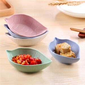 VinBee 12 Pack Leaf Shape Sauce Dish, Sauce Dipping Bowls Wheat Straw Soy Sauce Dishes Mini Dinnerware Plate Condiment Dish for Paste Jam Sushi Assorted