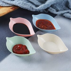 VinBee 12 Pack Leaf Shape Sauce Dish, Sauce Dipping Bowls Wheat Straw Soy Sauce Dishes Mini Dinnerware Plate Condiment Dish for Paste Jam Sushi Assorted