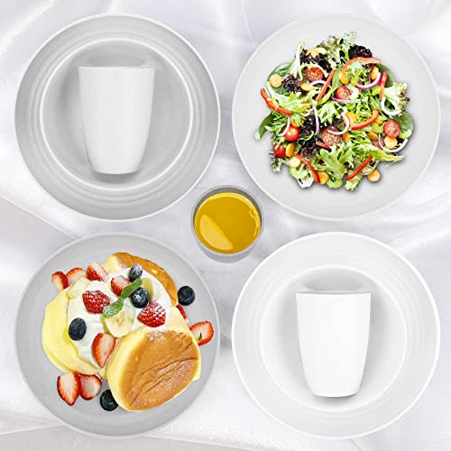 Wheat Straw Dinnerware Sets - Unbreakable Dinnerware Dishes Set for 4 (28-Pc) - Adult & Kids Plates and Bowls Sets - Plastic Plates Reusable, Cups, Cereal Bowls - Microwave Safe