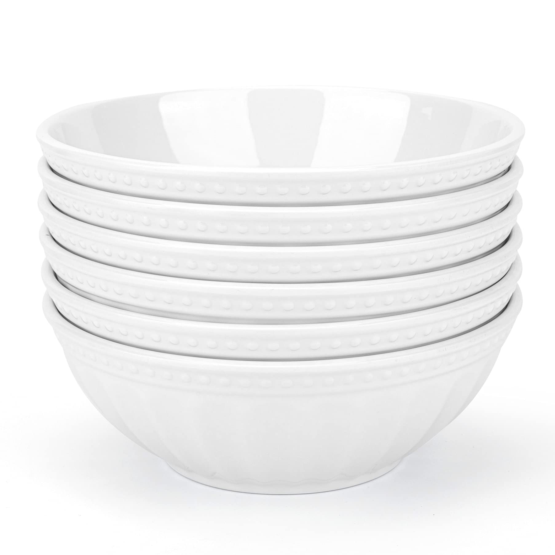 KX-WARE 7-inch Melamine Bowls, 30-ounce Salad/Pasta/Dinner Bowls | set of 6, White