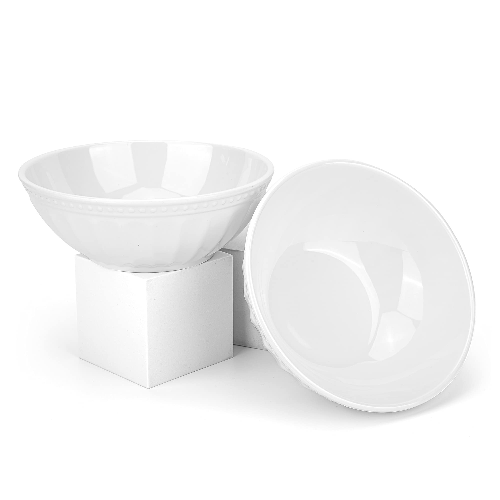 KX-WARE 7-inch Melamine Bowls, 30-ounce Salad/Pasta/Dinner Bowls | set of 6, White