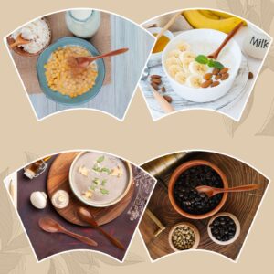 NUOMI 2 Set Wooden Soup/Rice Bowls with Wood Spoons for Eating, Small Noodle/Snacks Bowl and Spoon Dinnerware Set