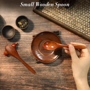 NUOMI 2 Set Wooden Soup/Rice Bowls with Wood Spoons for Eating, Small Noodle/Snacks Bowl and Spoon Dinnerware Set