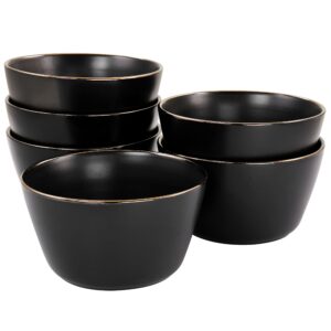 elama paul 6 piece stoneware bowl set in matt black with gold rim (arthur paul bowl), 6 piece set